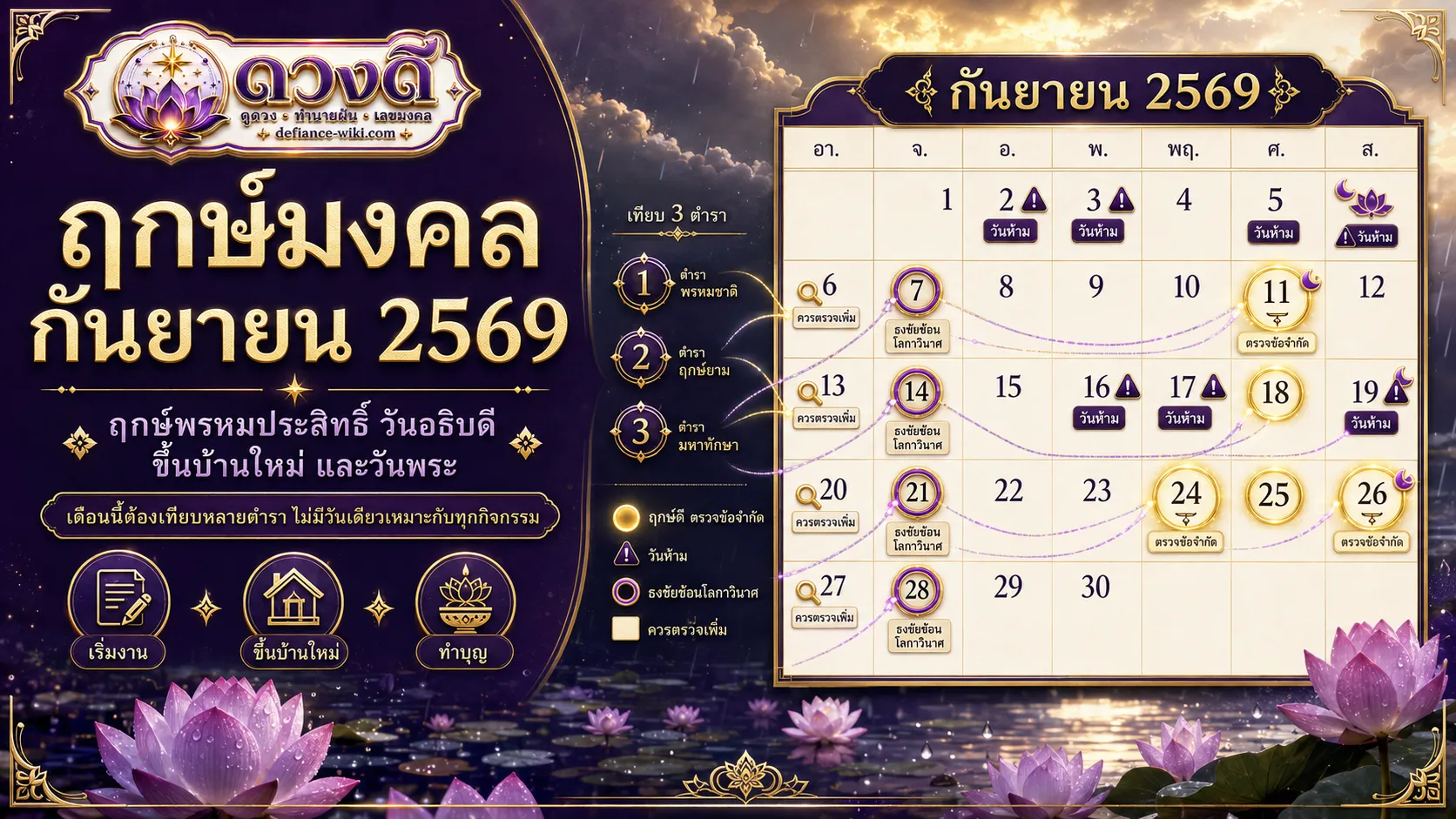 ฤกษ์มงคล กันยายน 2569