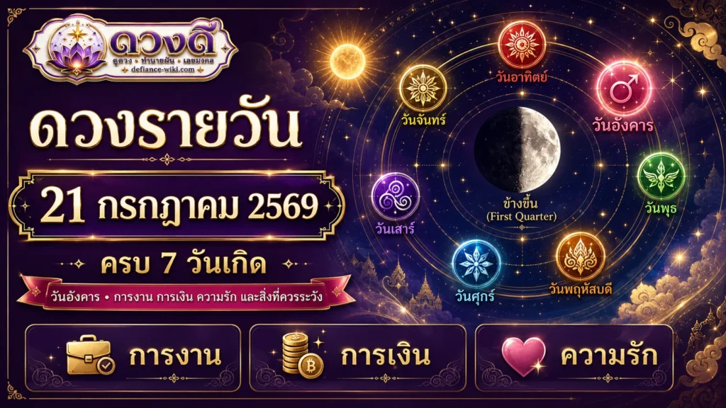 ดวงรายวัน 21 กรกฎาคม 2569 เช็กครบ 7 วันเกิด งาน เงิน ความรัก
